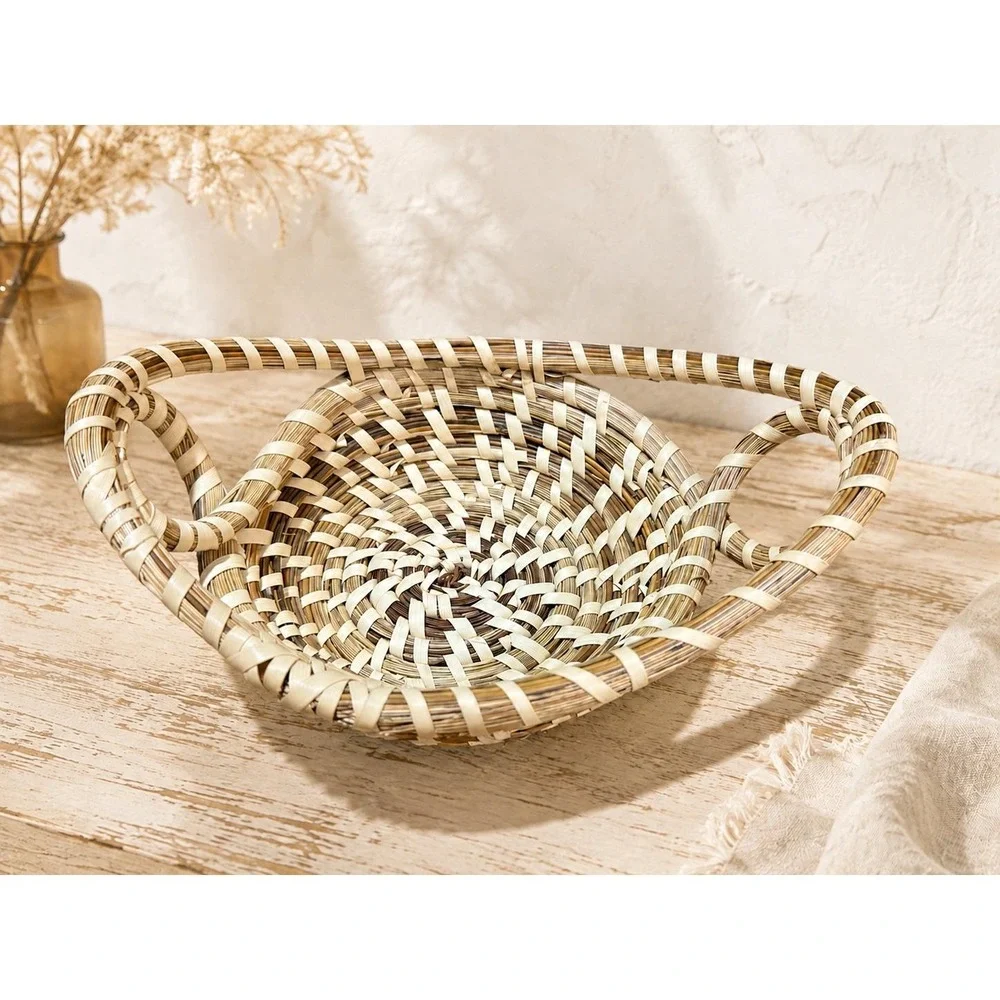 Vintage Gullah Sweetgrass Basket Coiled Lowcountry Folk Art Handwoven Handles